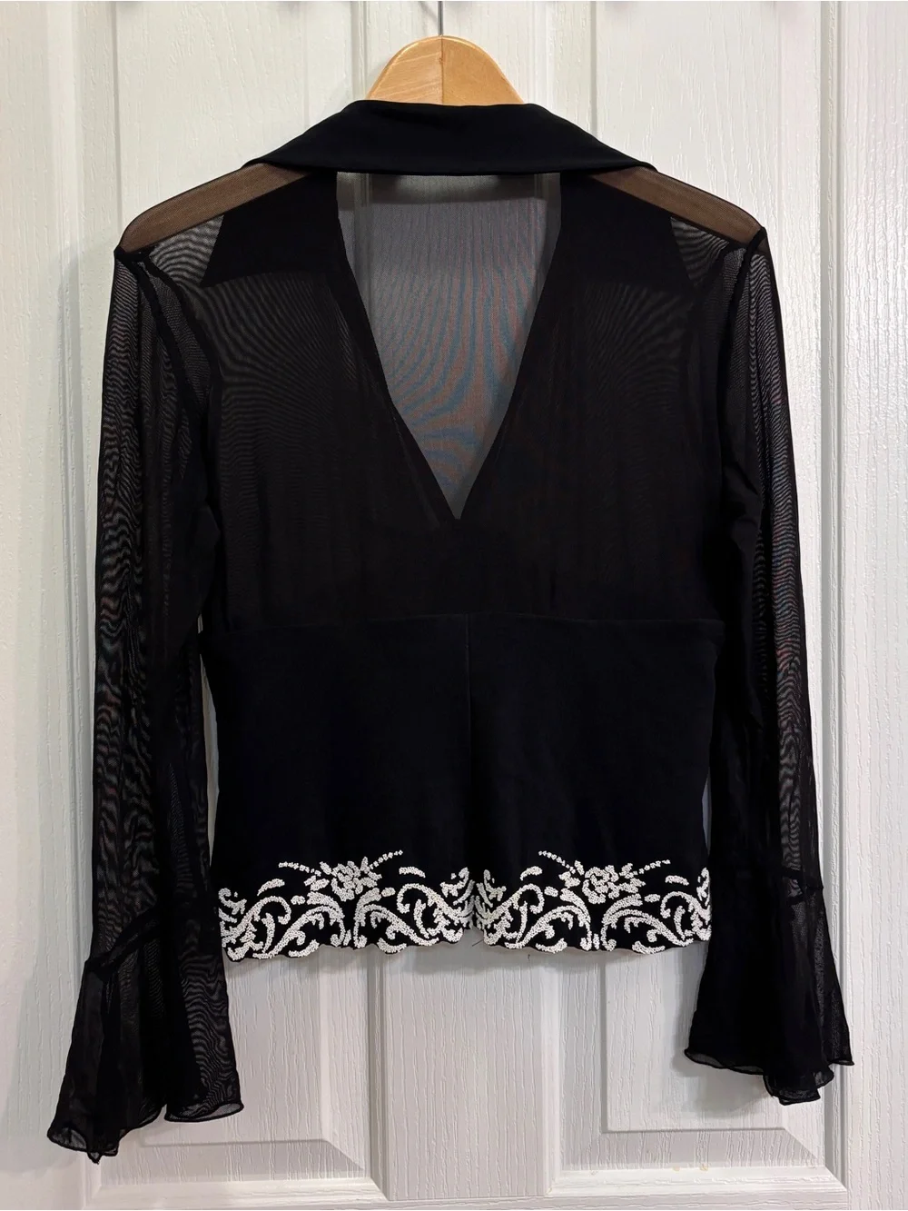 Joseph Ribkoff Black Sheer Mesh Blouse with Beading Corset Detail - Picture 2 of 6